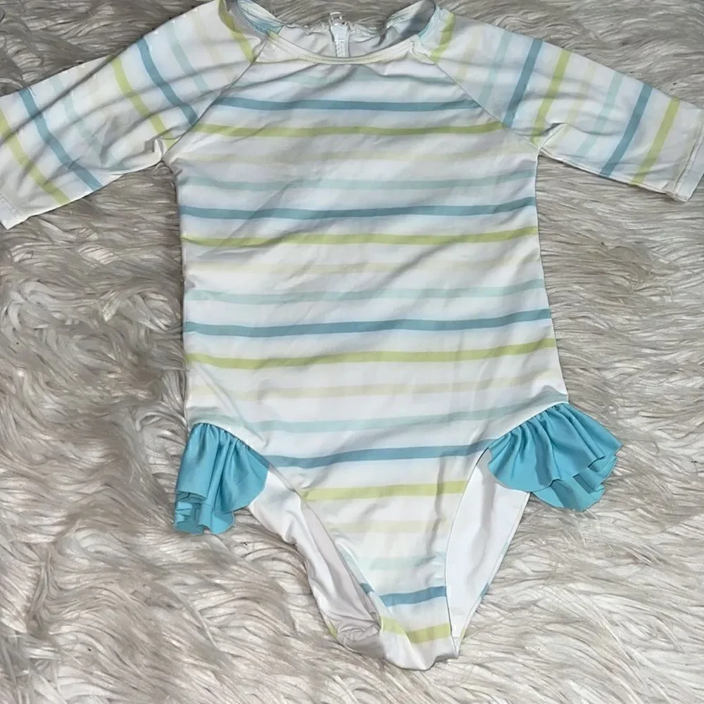 ‎SugarFoot swim girls 3/4 sleeve ruffle one piece buttery Soft Italian fabric